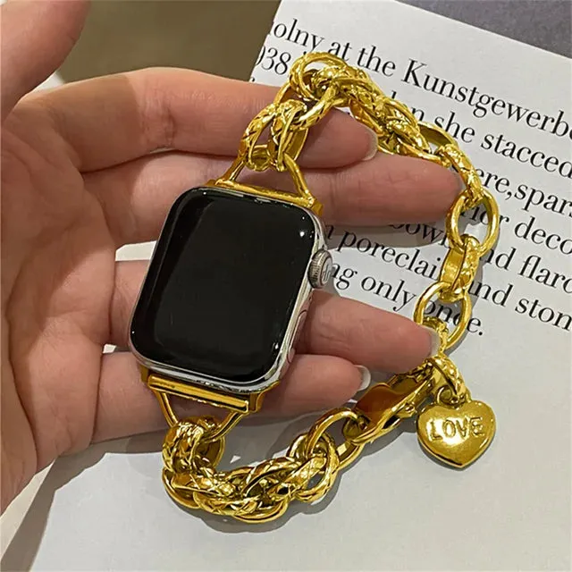 Lover Heart Chain Bracelet For Apple Watch 9 Band 8 7 6 5 Se 4 Ultra 2 Cute Wristband For Iwatch 40mm 41mm 42mm 44mm 45mm 49mm