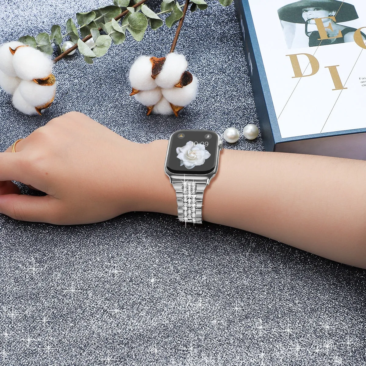 Luxury Diamond Strap For Apple Watch Ultra 49mm 38mm 44mm 40 41 45mm For iWatch Series 8 7 6 3 4 5 SE Women Stainless Steel Band