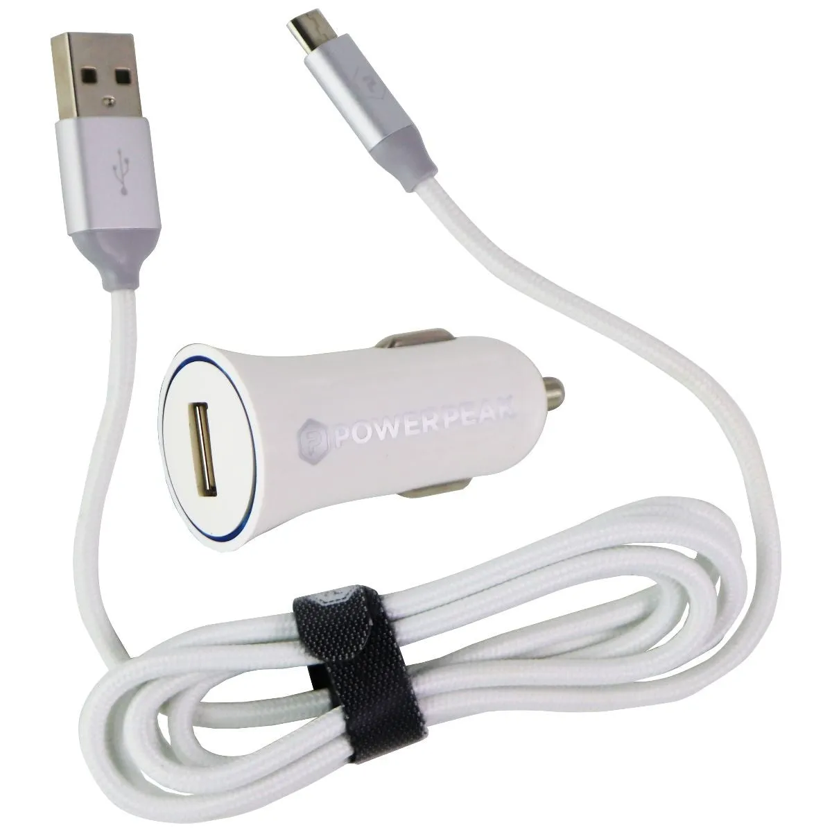 PowerPeak (12W/2.4A) Rapid Car Charger with 4-Ft Micro-USB Cable - White