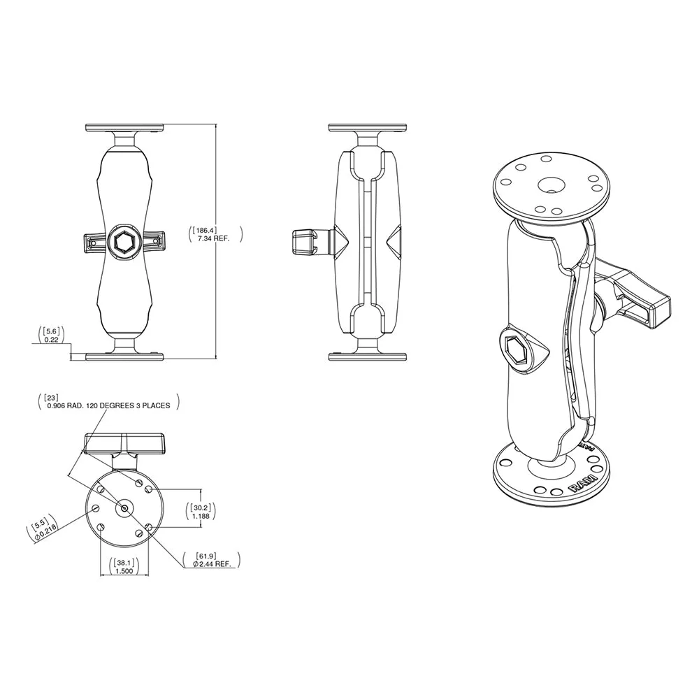 RAM Mount 1.5" Double Ball Mount with Hardware for Garmin Striker   More [RAM-101-G4]