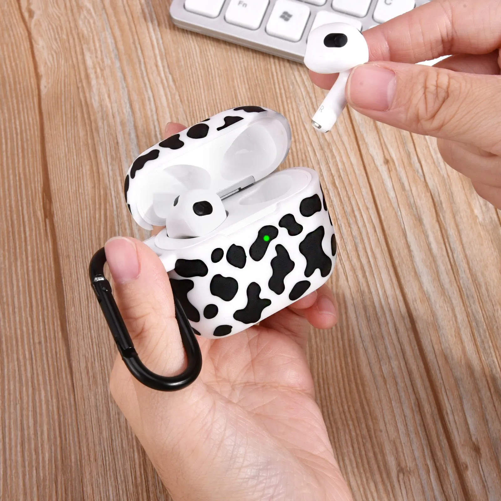 Silicone Case for Apple Airpod 3 Generation 3rd with Keychain-Cow Print