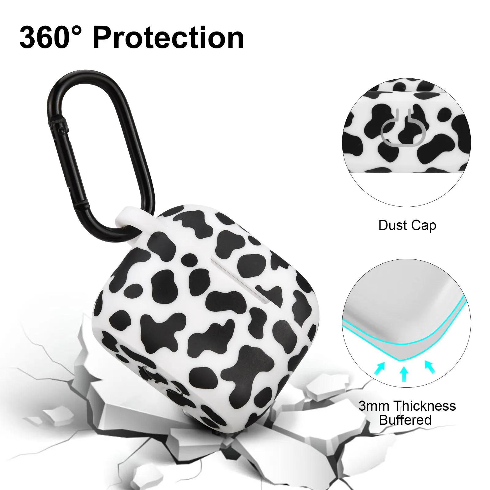 Silicone Case for Apple Airpod 3 Generation 3rd with Keychain-Cow Print