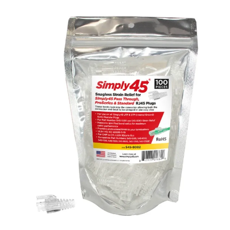 SIMPLY45 S45-B002: Cat6/6a UTP Integrated Strain Reliefs for RJ45 Plugs (100ct)