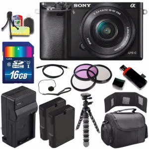 Sony Alpha a6000 Mirrorless Digital Camera with 16-50mm Lens (Black)   Battery   Charger   16GB Bundle 4 - International