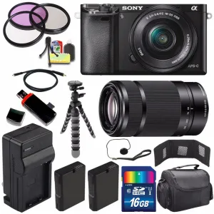 Sony Alpha a6000 Mirrorless Digital Camera with 16-50mm Lens (Black)   Sony E 55-210mm f/4.5-6.3 OSS E-Mount Lens 16GB Ultimate Bundle