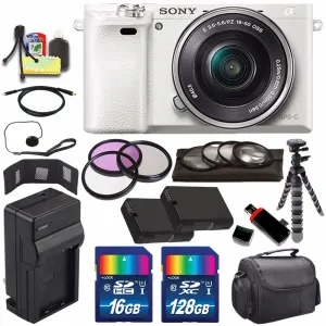 Sony Alpha a6000 Mirrorless Digital Camera with 16-50mm Lens (White)   Battery   Charger   144GB Bundle 7 - Internationa