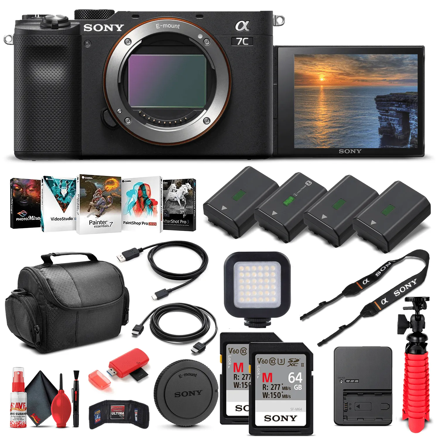 Sony Alpha a7C Mirrorless Digital Camera (Body Only, Black) (ILCE7C/B) - Pro Bundle