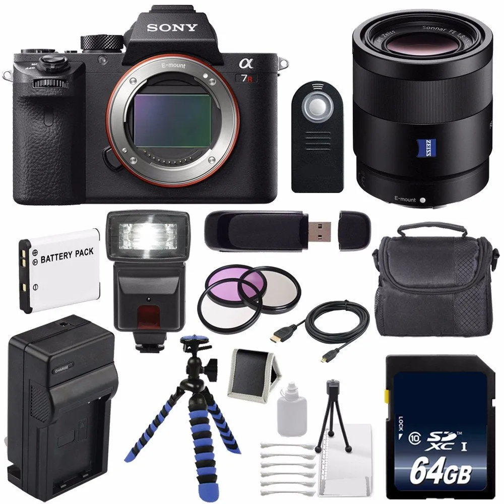 Sony Alpha a7R II Mirrorless Digital Camera (International Model)   Sony Sonnar T FE 55mm f/1.8 ZA Lens   49mm 3 Piece Innovative Bundle