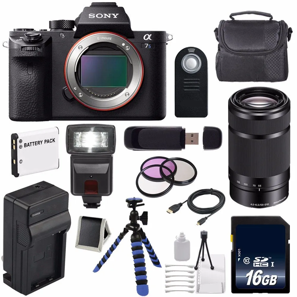 Sony Alpha a7S II a7S Mark II a7SII ILCE7SM2/B Mirrorless Digital Camera (International Model)   Sony E 55-210mm f/4.5-6 Lens Deluxe Bundle