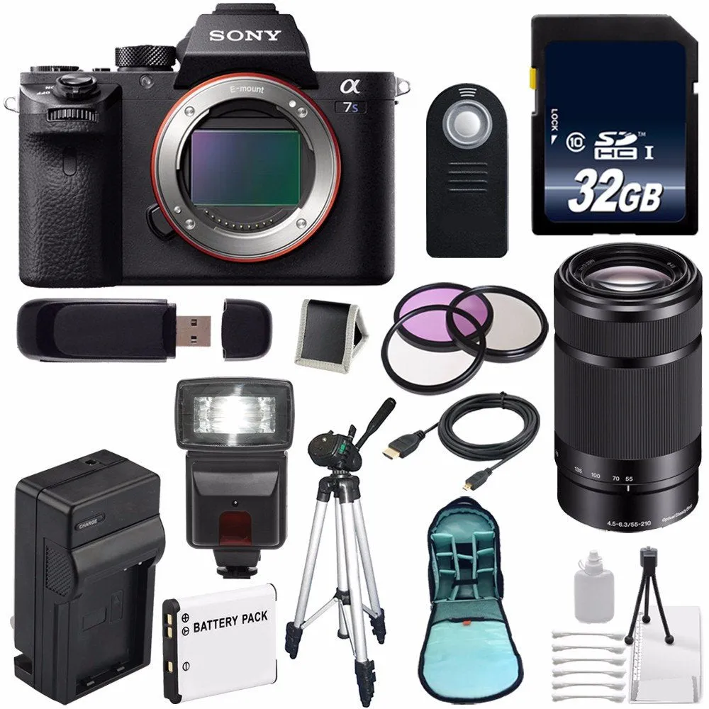 Sony Alpha a7S II a7S Mark II a7SII ILCE7SM2/B Mirrorless Digital Camera (International Model)   Sony E 55-210mm f/4.5-6 Lens Premium Bundle